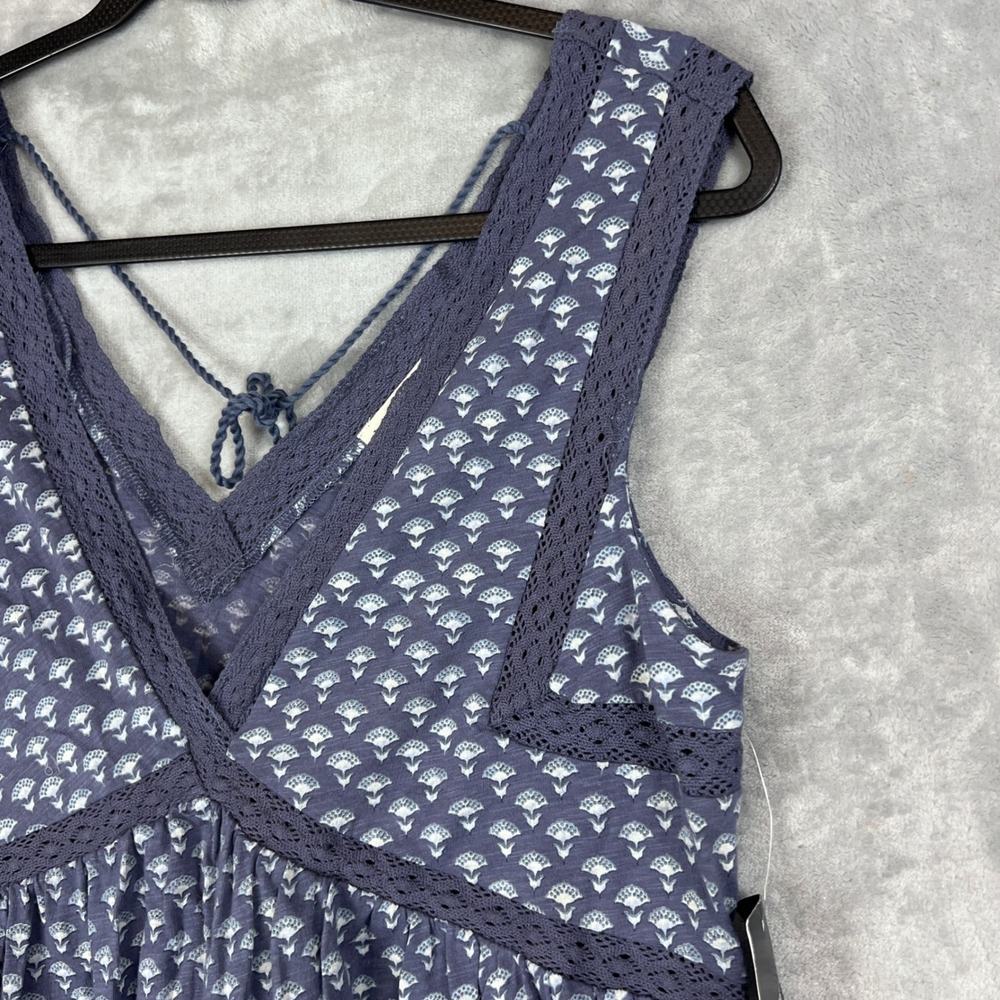Lucky Brand Baby Doll Tank Top Blue Coquette Lace Trim V Neck Sleeveless Boho M - Picture 8 of 12